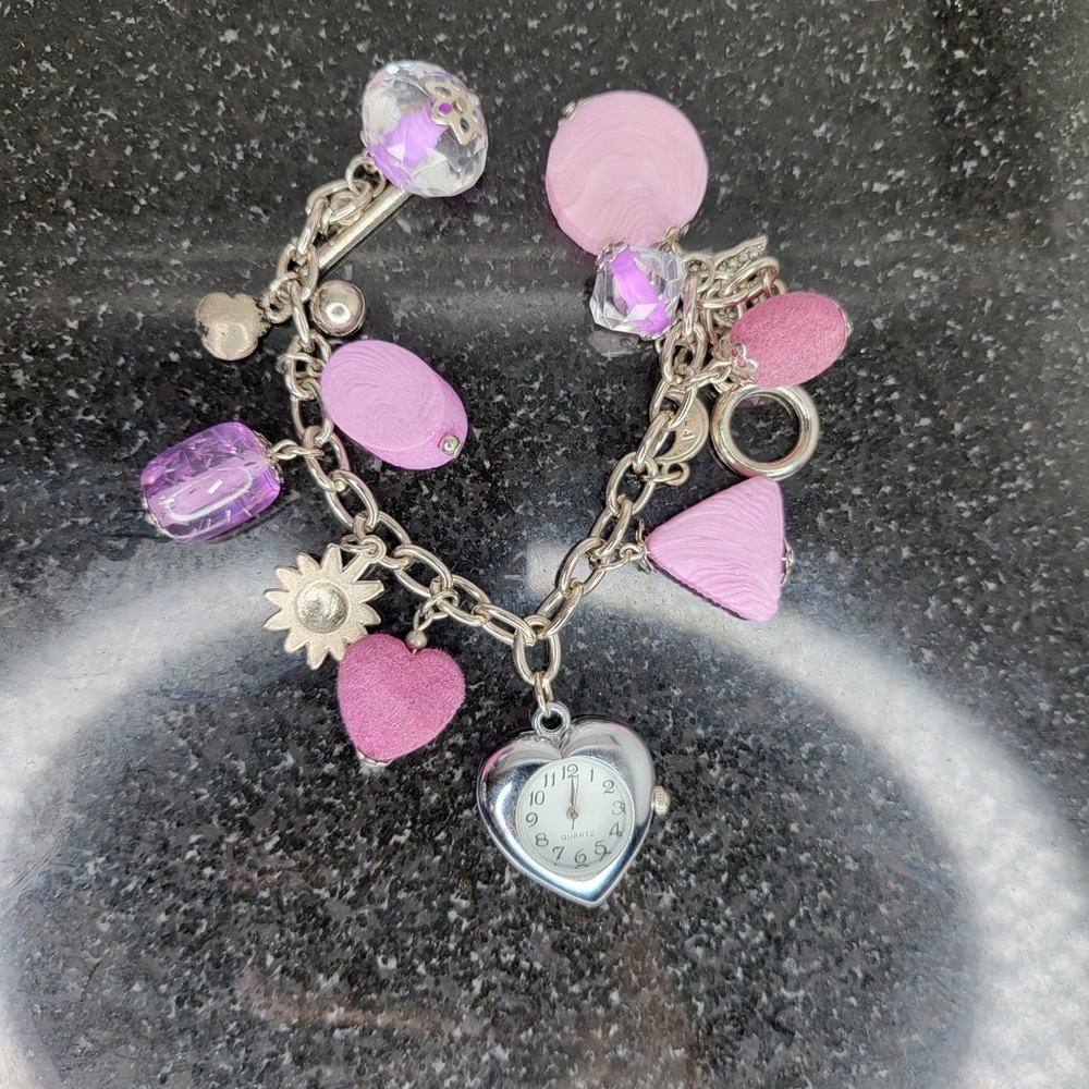 Charm Bracelet with Quartz Heart Watch